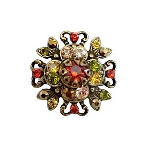 Michal Negrin Multicolor Swarovski Crystals Adjustable Brass Cocktail Ring